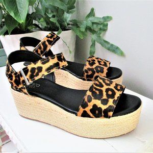 FRANCO SARTO Ben Camel leopard print platform espadrilles sandals shoes